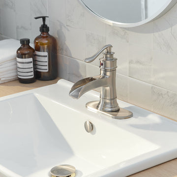 Single Hole Single-Handle Low-Arc Bathroom Faucet in Brushed Nickel