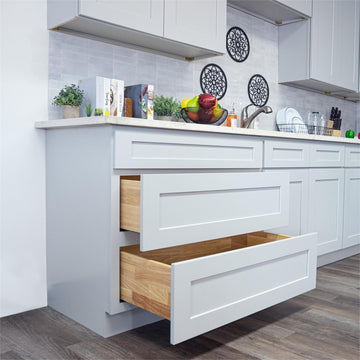 Dove Gray Drawer Base Cabinets 34.5.Wx24in.H Ready to Assemble Kitchen Cabinets 3Drawers