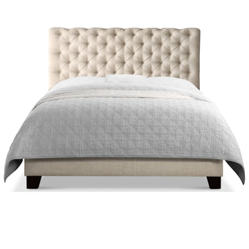 Luxury Upholstered Bed Frame with Tufted Headboard Platform Bed with Solid Wood Frame