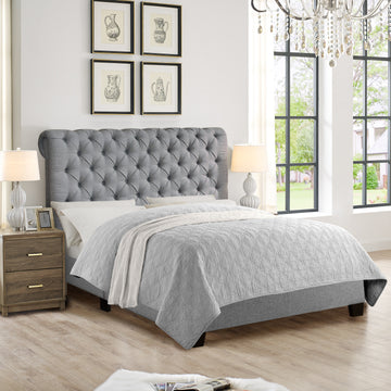 Luxury Upholstered Bed Frame with Tufted Headboard Platform Bed with Solid Wood Frame