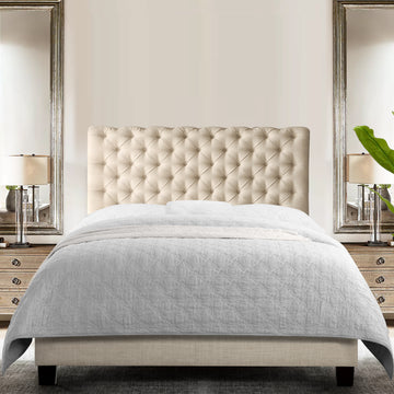 Luxury Upholstered Bed Frame with Tufted Headboard Platform Bed with Solid Wood Frame