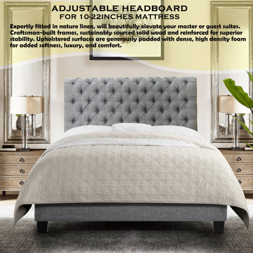 Luxury Upholstered Bed Frame with Tufted Headboard Platform Bed with Solid Wood Frame