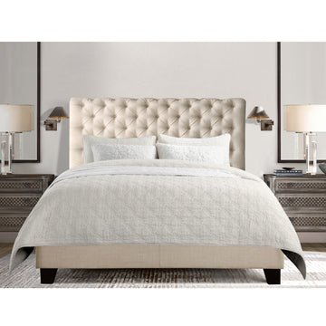 Luxury Upholstered Bed Frame with Tufted Headboard Platform Bed with Solid Wood Frame