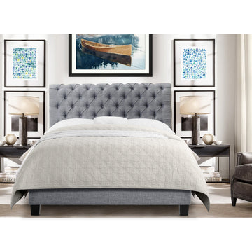 Luxury Upholstered Bed Frame with Tufted Headboard Platform Bed with Solid Wood Frame