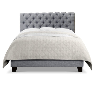 Luxury Upholstered Bed Frame with Tufted Headboard Platform Bed with Solid Wood Frame
