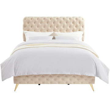 Luxury Upholstered Bed Frame with Tufted Headboard Platform Bed with Solid Wood Frame