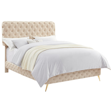 Luxury Upholstered Bed Frame with Tufted Headboard Platform Bed with Solid Wood Frame