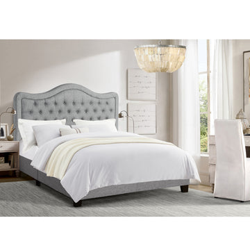 Modern Upholstered Bed Frame with Curved Tufted Headboard Platform Bed with Solid Wood Frame