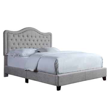 Modern Upholstered Bed Frame with Curved Tufted Headboard Platform Bed with Solid Wood Frame