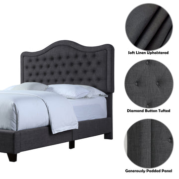 Modern Upholstered Bed Frame with Curved Tufted Headboard Platform Bed with Solid Wood Frame
