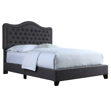 Modern Upholstered Bed Frame with Curved Tufted Headboard Platform Bed with Solid Wood Frame