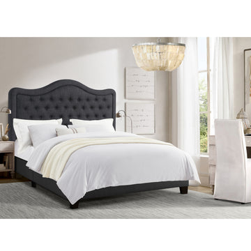 Modern Upholstered Bed Frame with Curved Tufted Headboard Platform Bed with Solid Wood Frame