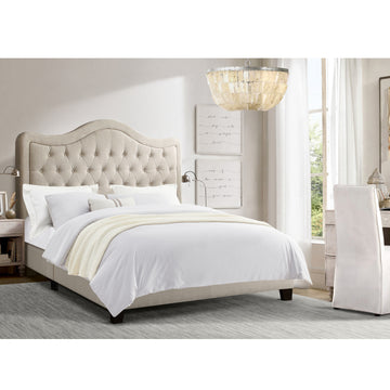 Modern Upholstered Bed Frame with Curved Tufted Headboard Platform Bed with Solid Wood Frame