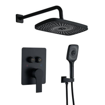 2-Function Shower System, Wall Mounted 10" Rain Shower Head, High-Pressure Luxury Shower Faucet Set with Temperature Display, Pressure Balancing Valve & Solid Brass Body, Matte Black