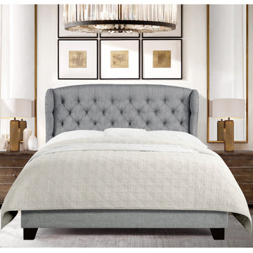 High Back Upholstered Bed Button Tufted Bed Frame with Solid Wood Structure Soft Fabric Headboard