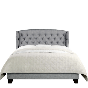 High Back Upholstered Bed Button Tufted Bed Frame with Solid Wood Structure Soft Fabric Headboard