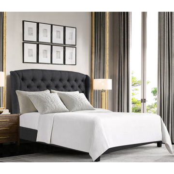 High Back Upholstered Bed Button Tufted Bed Frame with Solid Wood Structure Soft Fabric Headboard