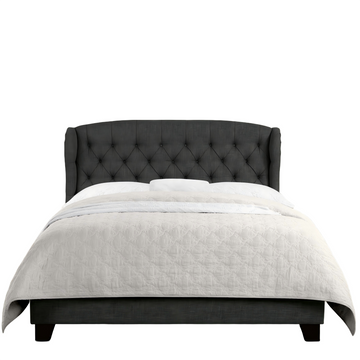 High Back Upholstered Bed Button Tufted Bed Frame with Solid Wood Structure Soft Fabric Headboard