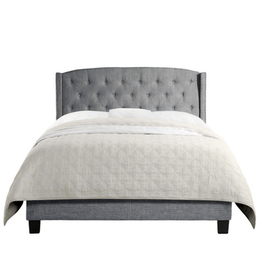 High Back Upholstered Bed Frame with Studded Detail Platform Bed with Solid Wood Frame and Soft Fabric