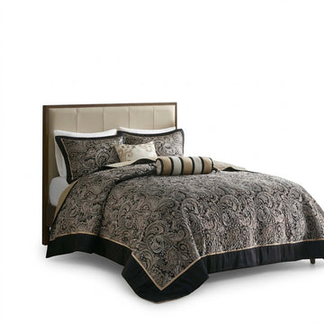 Jacquard Bedspread Set with Throw Pillows - Black Queen