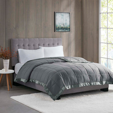 Lightweight Down Alternative Blanket with Satin Trim - Charcoal Twin