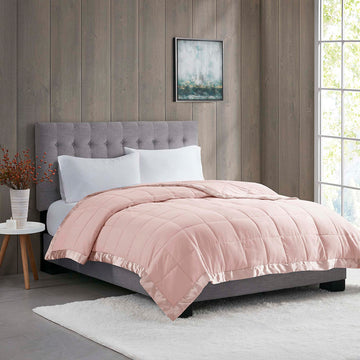 Lightweight Down Alternative Blanket with Satin Trim - Blush Twin
