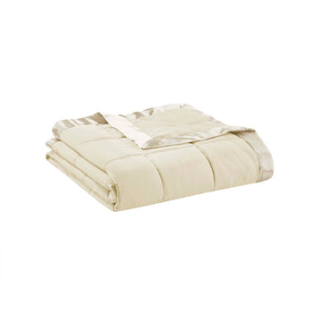 Lightweight Down Alternative Blanket with Satin Trim - Cream Full/Queen