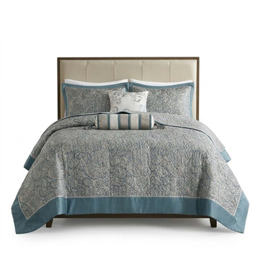 Jacquard Bedspread Set with Throw Pillows - Teal Queen