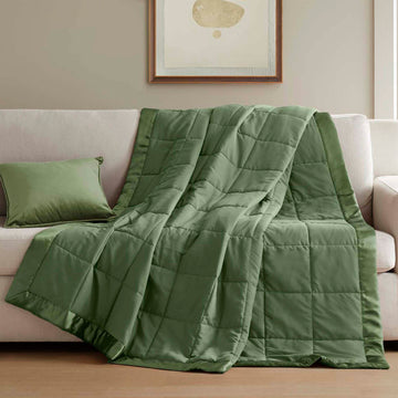 Lightweight Down Alternative Blanket with Satin Trim - Twin Green