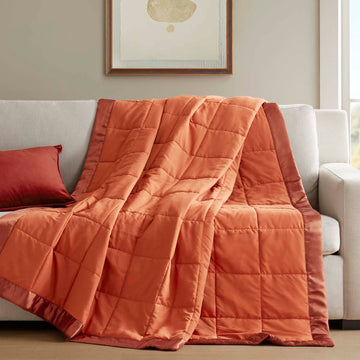 Lightweight Down Alternative Blanket with Satin Trim - Twin Orange