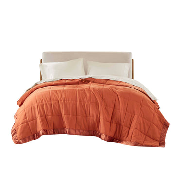 Lightweight Down Alternative Blanket with Satin Trim - Twin Orange