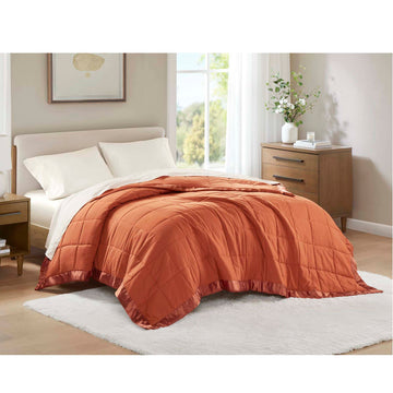 Lightweight Down Alternative Blanket with Satin Trim - Twin Orange