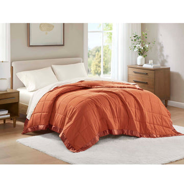 Lightweight Down Alternative Blanket with Satin Trim - Twin Orange
