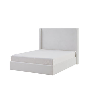 King Upholstered Wingback Platform Bed Frame with 52.3 Inch High Headboard No Box Spring Needed Easy Assembly Coconut Micro Suede