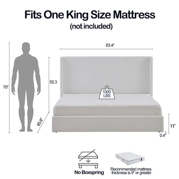 King Upholstered Wingback Platform Bed Frame with 52.3 Inch High Headboard No Box Spring Needed Easy Assembly Coconut Micro Suede