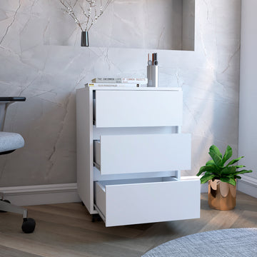 Three Drawers Bang Filing Cabinet Roller Blade Glide White Finish