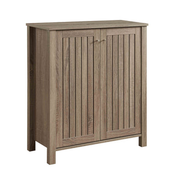 Shoe Cabinet Storage Cabinet Entryway Cabinet with Two Doors Slat Style Vented Doors Metal Knob Handle Four Shelves Dark Taupe