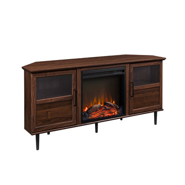 Fireplace TV Stand Modern Angled-Side TV Stand with Electric Fireplace Corner Console TV Stand for TVs up to 60 Inches, Dark Walnut