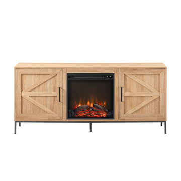 Farmhouse Fireplace TV Stand Modern Barn Door TV Stand with Electric Fireplace for TVs up to 65 Inches, Coastal Oak