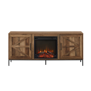 Farmhouse Fireplace TV Stand Modern Barn Door TV Stand with Electric Fireplace for TVs up to 65 Inches, Rustic Oak
