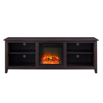 70 Inches Fireplace TV Stand Modern Transitional Wood TV Stand with Electric Fireplace with 2 Shelves for TVs up to 80 Inches, Espresso