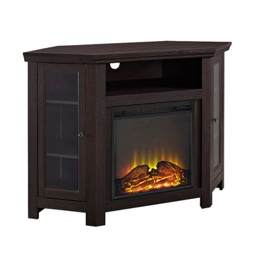 Fireplace TV Stand Classic Glass-Door Fireplace TV Stand for TVs up to 55 Inches Corner Console with Electric Fireplace, Espresso
