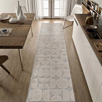Geometric High-Low Runner Rug - 2'2"x8' Beige
