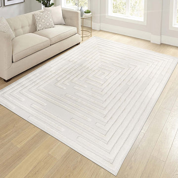 Geometric High-Low Area Rug - 6'7"x9' Beige