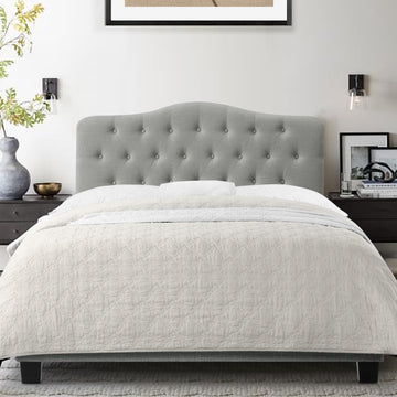 Low Profile Upholstered Bed Button Tufted Bed Frame with Solid Wood Structure and Plush Padding