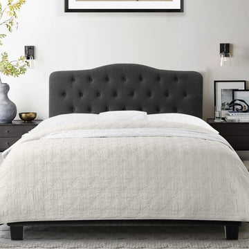 Low Profile Upholstered Bed Button Tufted Bed Frame with Solid Wood Structure and Plush Padding