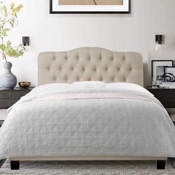 Low Profile Upholstered Bed Button Tufted Bed Frame with Solid Wood Structure and Plush Padding