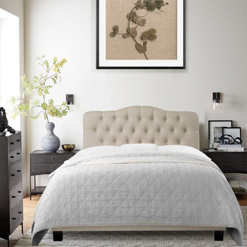Low Profile Upholstered Bed Button Tufted Bed Frame with Solid Wood Structure and Plush Padding