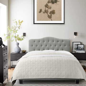 Low Profile Upholstered Bed Button Tufted Bed Frame with Solid Wood Structure and Plush Padding