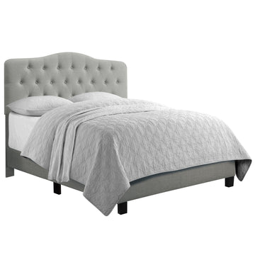 Low Profile Upholstered Bed Button Tufted Bed Frame with Solid Wood Structure and Plush Padding